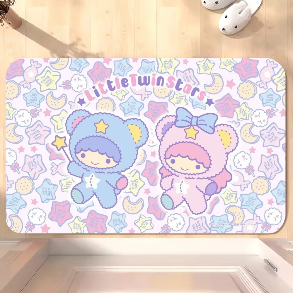 MINISO Cartoon Cute S-Sanrio Little T-Twin S-Stars D Floor Mat Bedroom Kitchen Door Bath House Super Absorbent Foot Non-slip