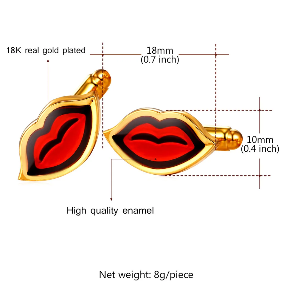 أزرار أكمام شفاه حمراء من الفولاذ المقاوم للصدأ باللون الذهبي للرجال والنساء أزرار أكمام أنيقة هدية مجوهرات للجنسين #4