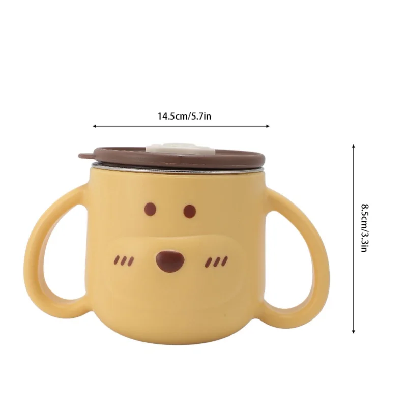Toddler Insulation 316L Stainless Steel Cup With Straw Double Walled Dual Handles Cute Baby Insulated Cup Yellow