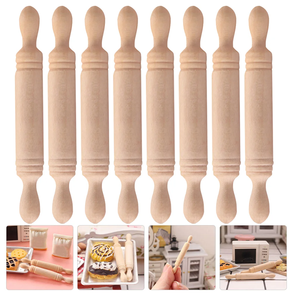 12 ชิ้น Rolling Pin Photo Prop Mini House Decor จําลอง Roller ของเล่นแป้งเล็กๆไม้เด็ก
