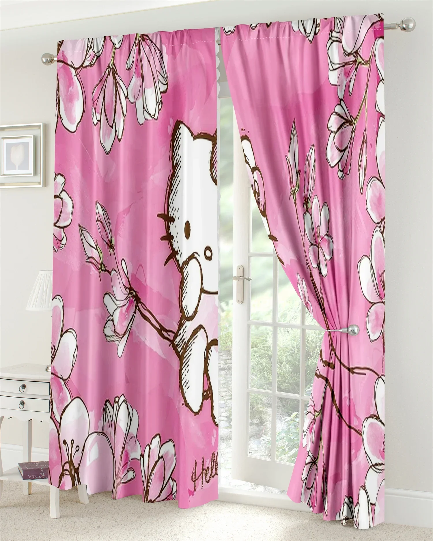 Cartoon Cute Car Kids Pink Girl Princess Light Filtering Drapes Window Curtains for Living Room Bedroom Kitchen 2 Pieces Decor