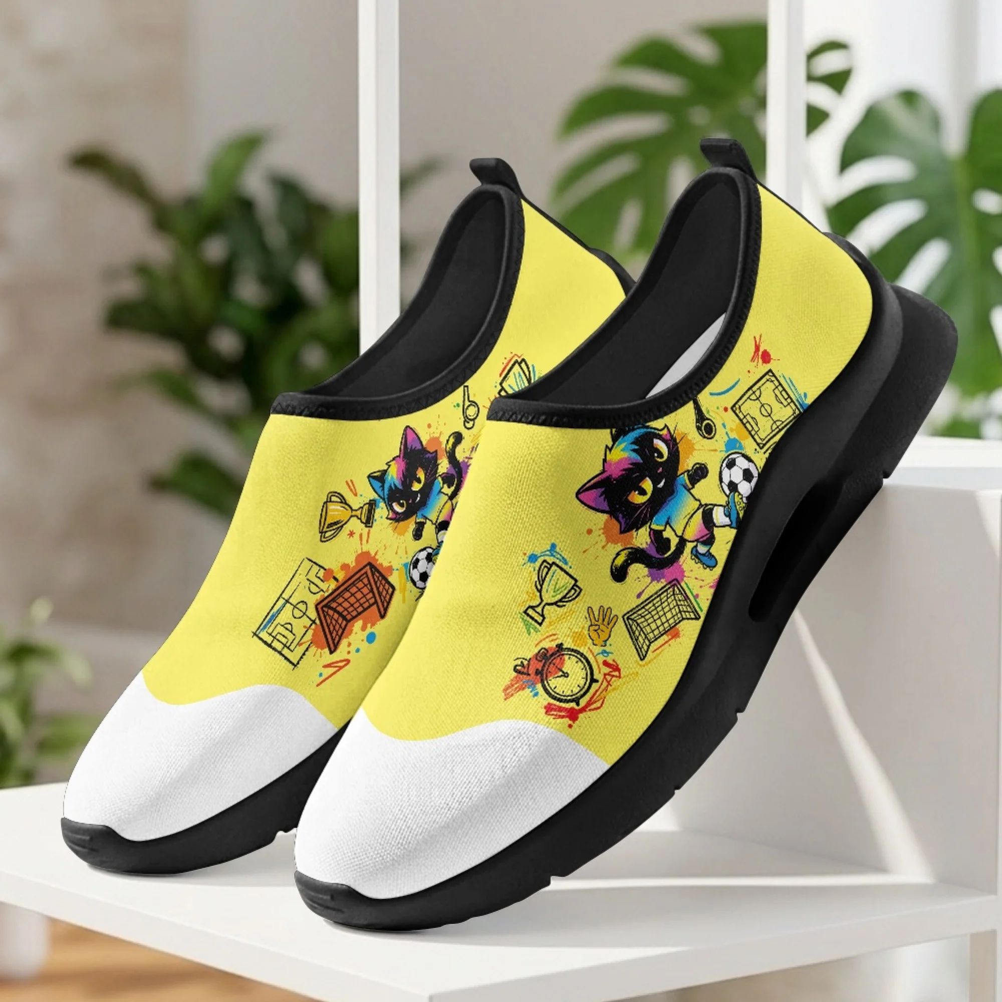 XIXIRIMIDO Black Cat Mens Casual Shoes Slip On Walking Sneakers Womens Gym Workout Shoes Breathable Mesh Walking Shoes 35-48