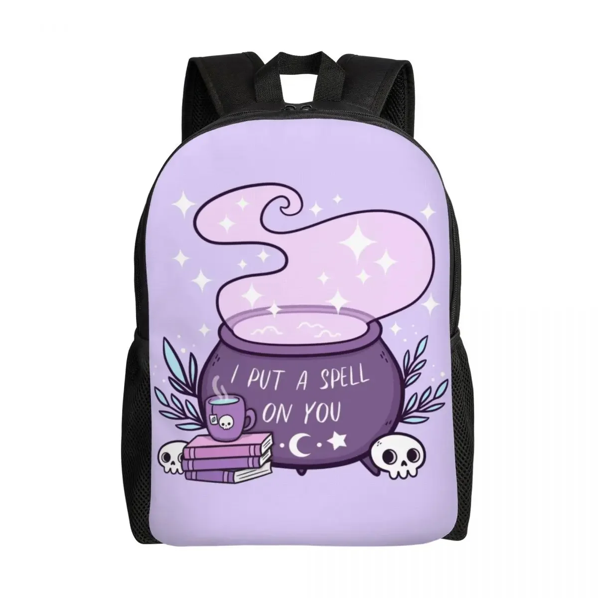 

Witch Cauldron Backpacks for Women Men College School Student Bookbag Fits 15 Inch Laptop Halloween Occult Gothic Skull Bags
