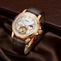 TOPHILL Luminous Men's Tourbillon Mechanical Watch Manual Winding Movement Moon Phase Watches Sapphire Waterproof Wristwatches