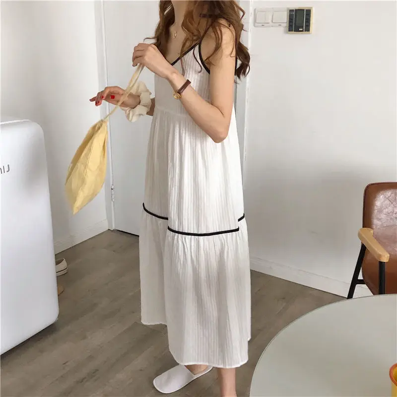 Sleeveless Nightgowns Women Chest Pad Simple All-match Daily Graceful Stylish Personality Korean Style Lovely Summer Ladies New