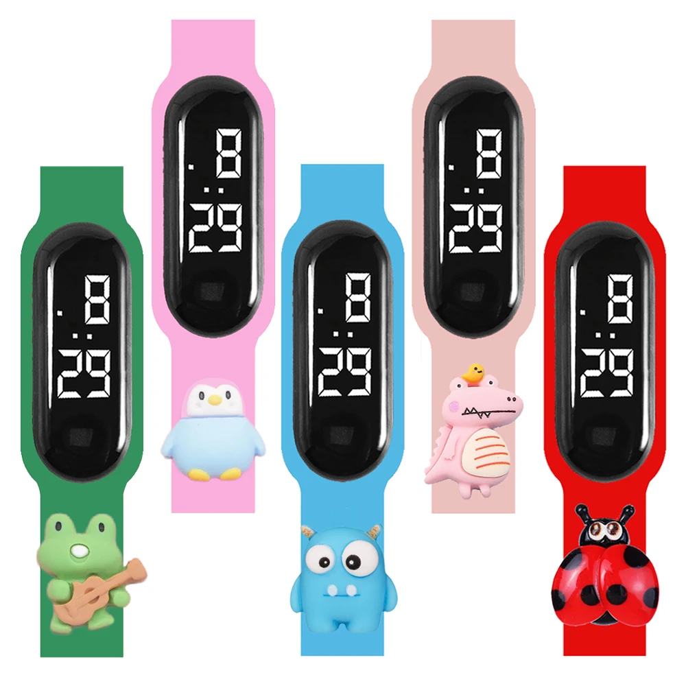 Cartoon Frog Ladybug Owl Crocodile Children Watches for Boy Girl Toy Kids LED Digital Electronic Watches Sport Bracelet Clock