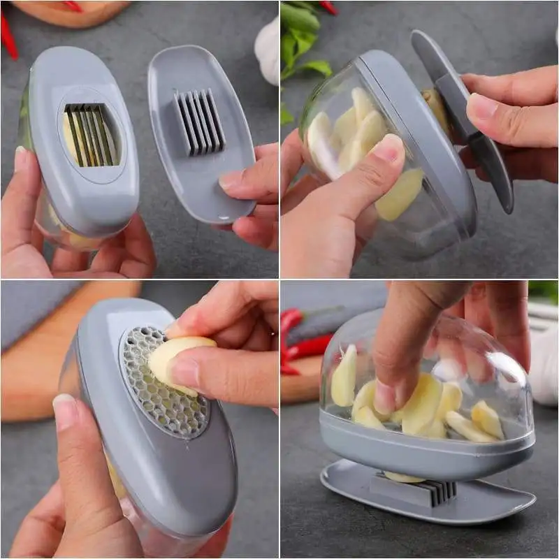 Portable 2-in-1 Garlic Processor Steinless Steel Garlic Press and Slicer Garlic Crusher Chopper Kitchen Utensils Accessories New