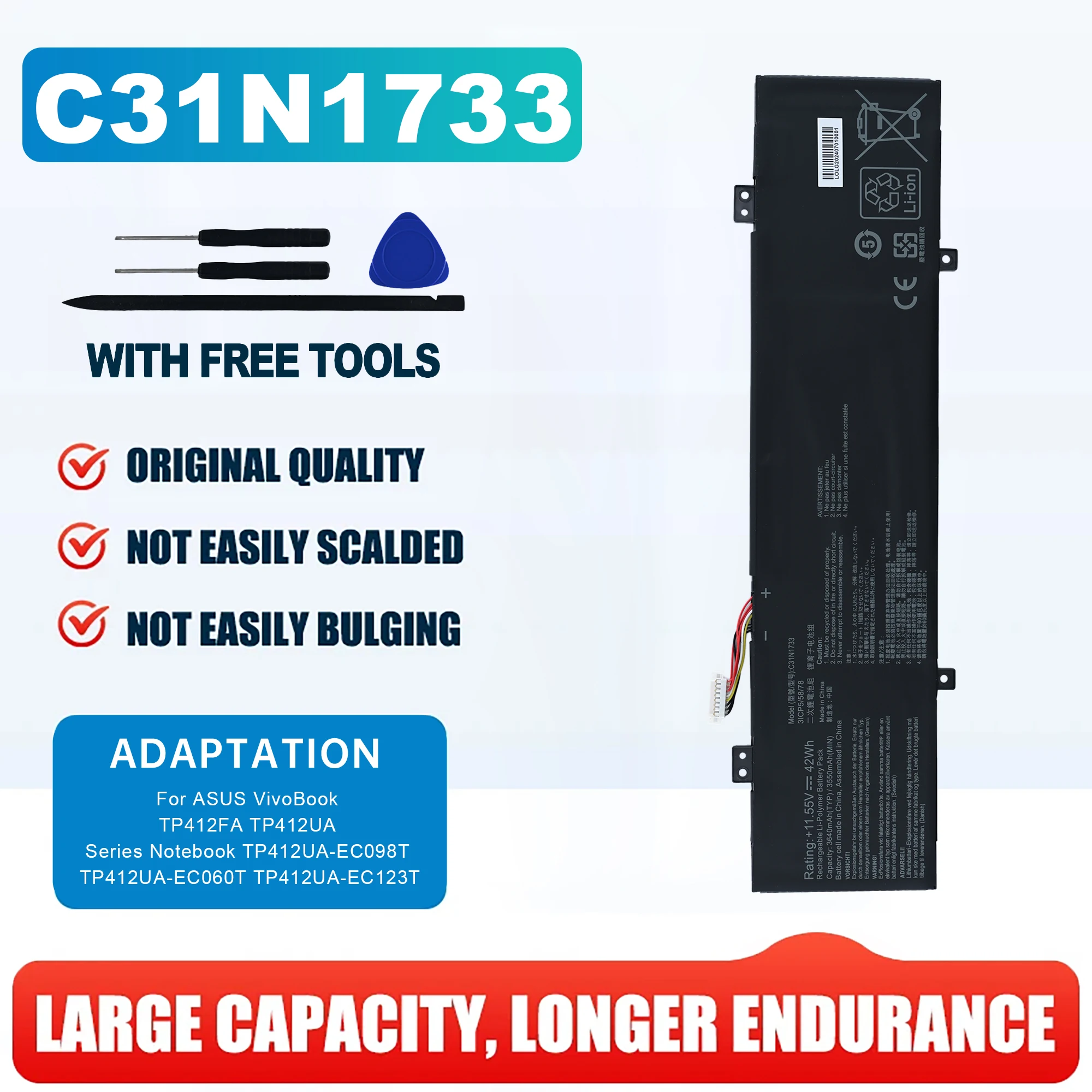 C31N1733 Laptop Battery for ASUS VivoBook TP412FA TP412UA Series Notebook TP412UA-EC098T TP412UA-EC060T TP412UA-EC123T