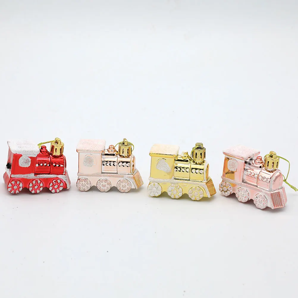 

4 Pcs Christmas Decorations Festival Mini Train Ornaments for Red Hanging Pendants