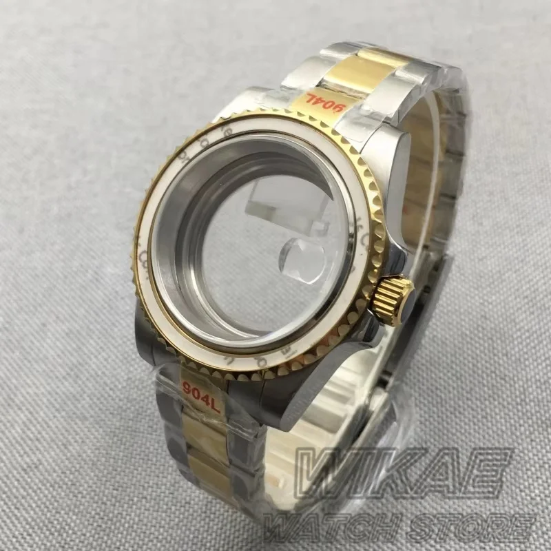 Two Tone Silver Gold Rose Black 40mm Diver Watch Case for SUB GMT Watch NH34 NH35 NH36 NH73 NH38 NH39 NH70 NH72 904L Bracelet