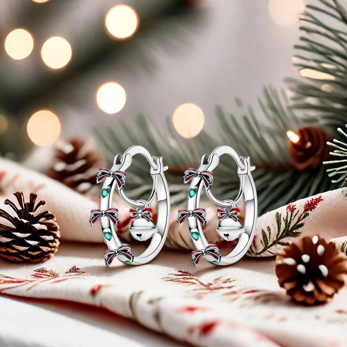 الأصلي 2025 جديد 925 فضة عيد الميلاد الأحمر القوس جرس Charms أقراط للنساء أقراط هدايا عيد الميلاد مجوهرات #3