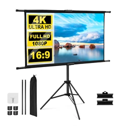 Projector Screen with Stand 100/120in Portable Projection Screen 16:9 4K HD Rear Front Projections Movies Screen with StorageBag