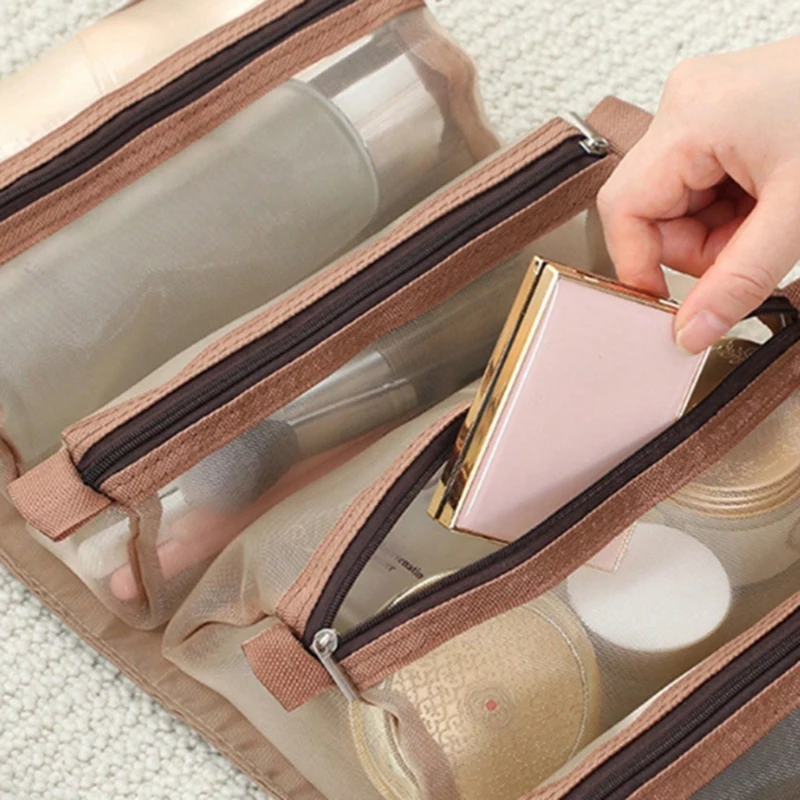 1 borsa per il trucco staccabile borsa portatile per il trucco da viaggio pieghevole in rete 4 in 1 di grande capacità e borsa da toilette