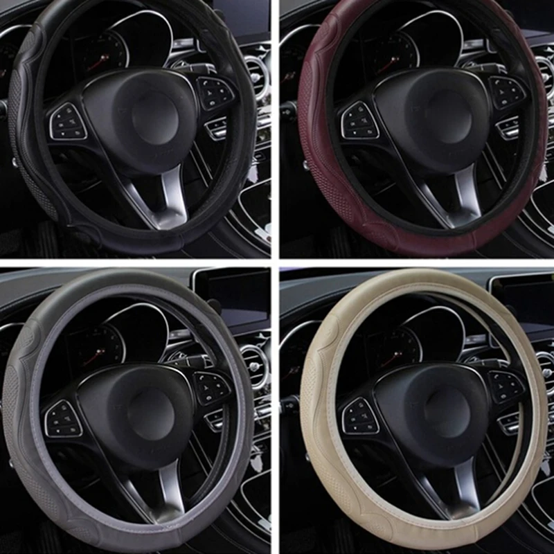 Universal Car Steering Wheel Cover Breathable Anti Slip Leather Steering Covers Suitable 37-38cm Auto Decoration Car Accessory