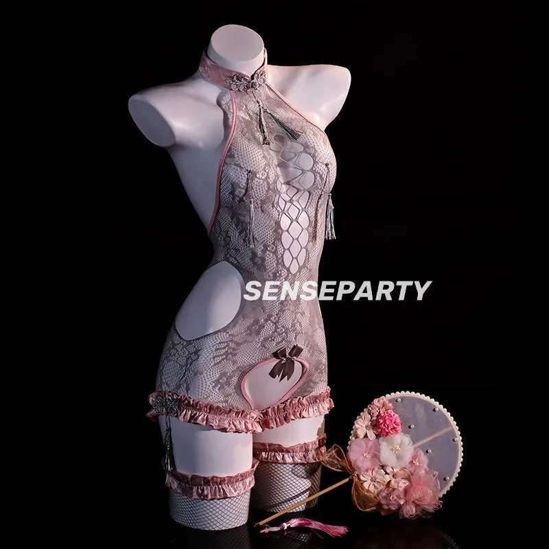 Sexy With Buttoned Sheer Mesh Bodysuit With Open Crotch Sleepwear Set Pure Desire Nightclub Style Transparent Hollow Out 4NS7