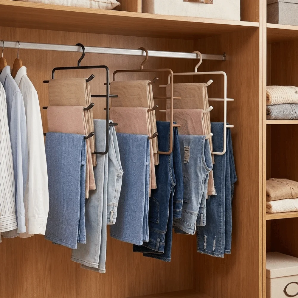 Durable Iron Multi-Layer Trouser Racks Hanging Non Slip Scarf Tie Rack Space Saving Closet Pants Organizer Wardrobe view 5