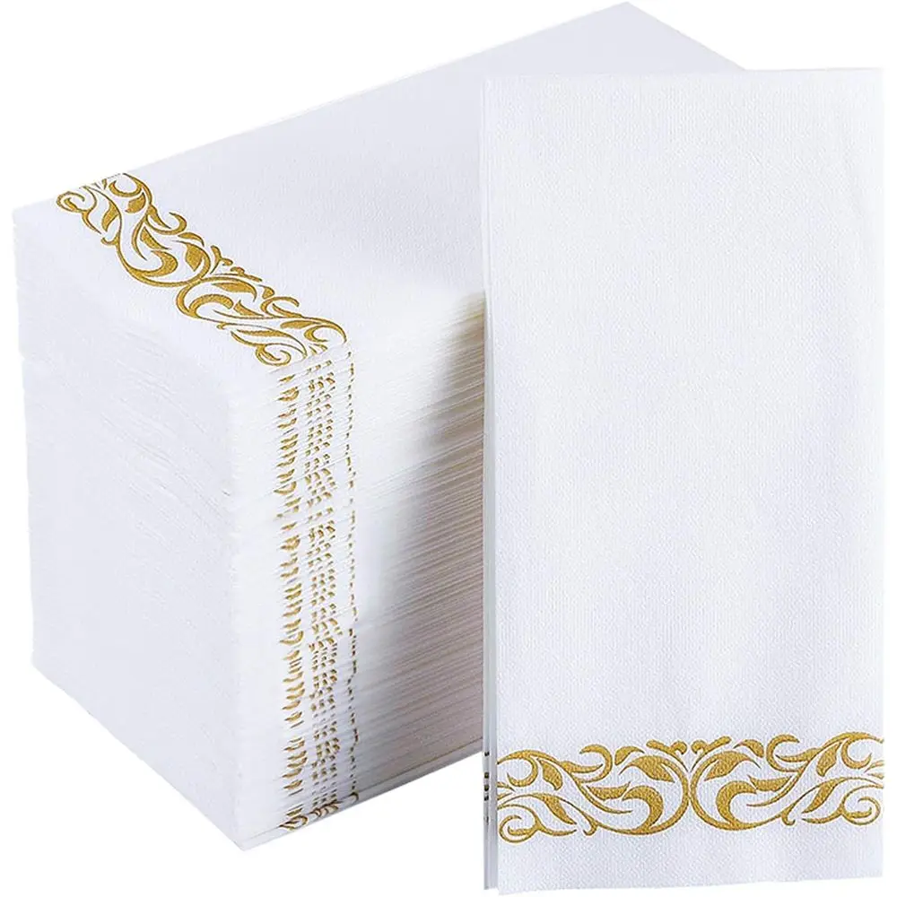 

100 Pack Premium Absorbent Linen-Feel Paper Napkins, Elegant Gold and White for Dinner, Parties, and Special Events