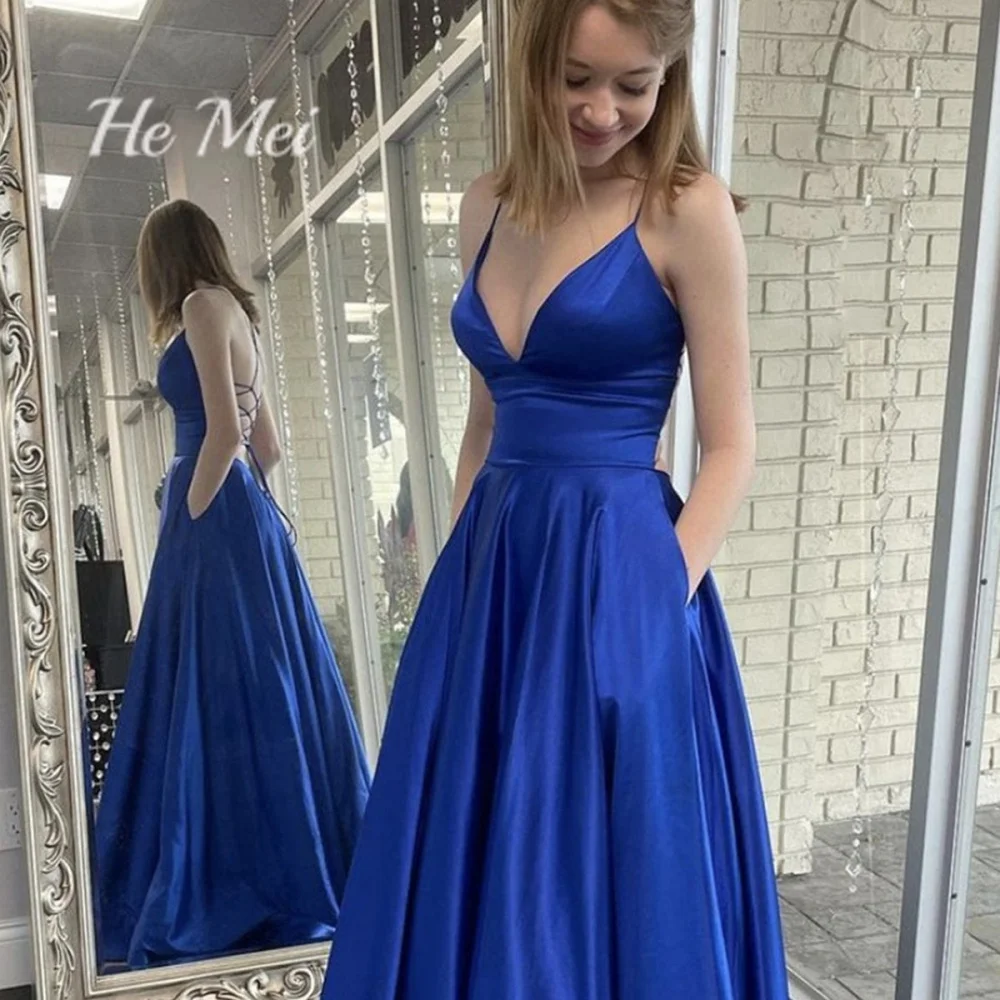 Elegant Prom Dresses Simple A Line Spaghetti Straps Customized Party Gowns Backless V-NeckEvening Dress Vestidos De Fiesta