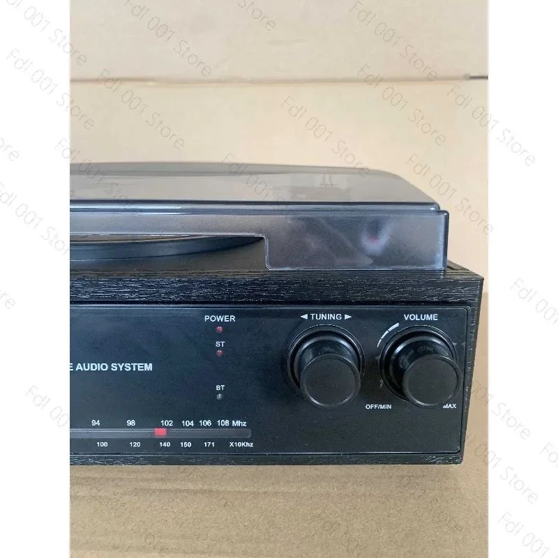 Vintage Vinyl Record Player Wooden Cabinet Two‑Way Bluetooth Turntable with Radio AUX Headphone Jack for Home Audio Use