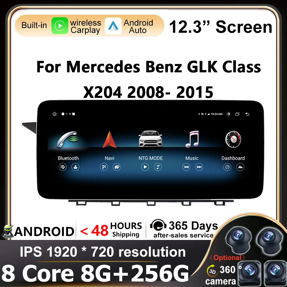 Car Player Android Auto For Mercedes Benz GLK Class X204 2008- 2015 IPS Screen 12.3