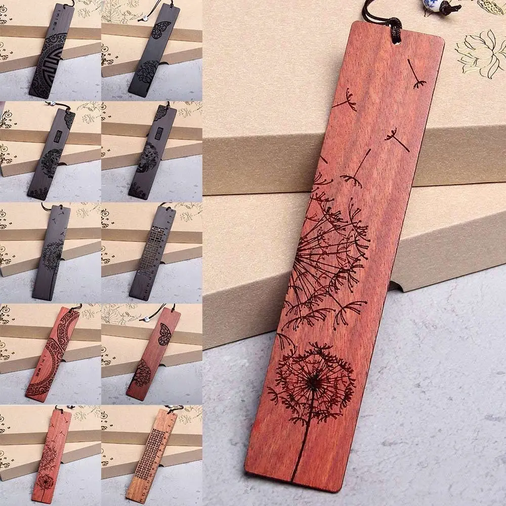 Chinese Style Bookmark Creative Sandalwood Carving Book Clip Pagination Mark Gift