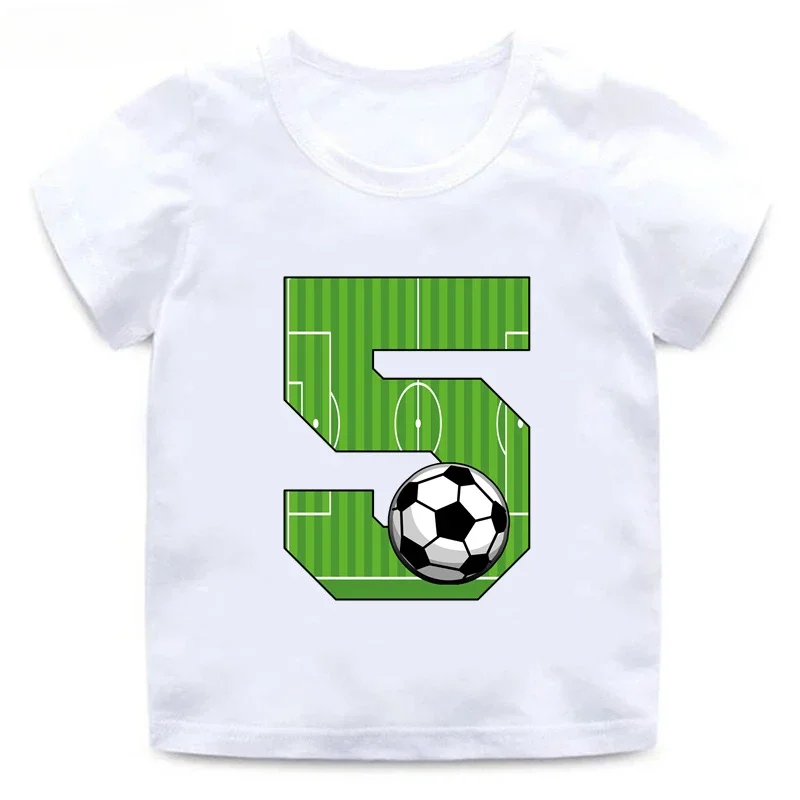 Numero di calcio stampa divertente ragazzo bambini vestiti 1 2 3 4 5 6 7 8 9 anni compleanno cartone animato bambino cotone T-Shirt neonate T-Shirt