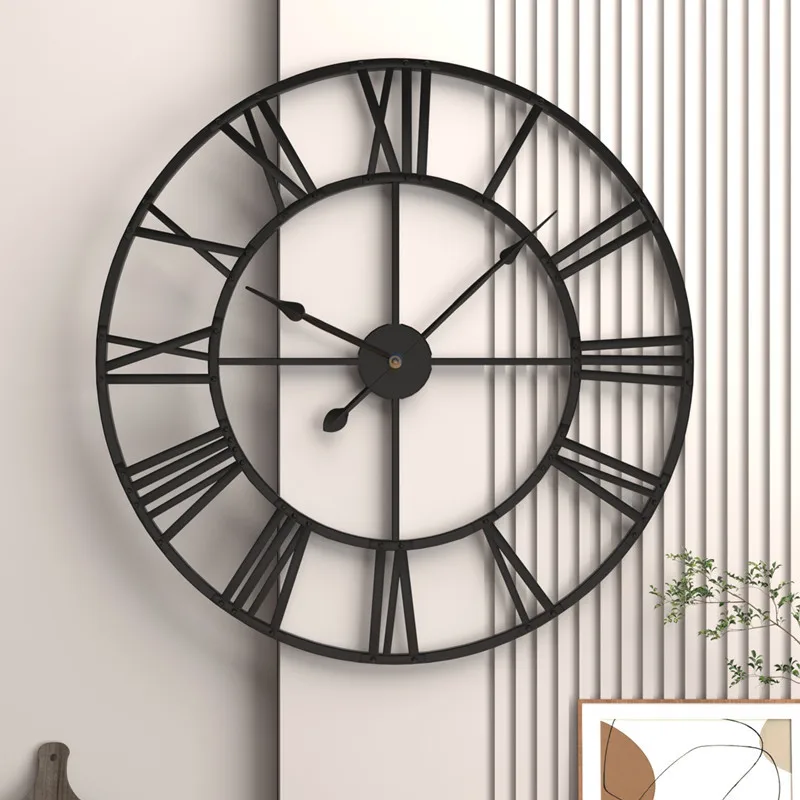 

Modern 3D Large Wall Clocks Roman Numerals Retro Round Metal Iron Silent Nordic Hanging Clock Home Living Room Decoration
