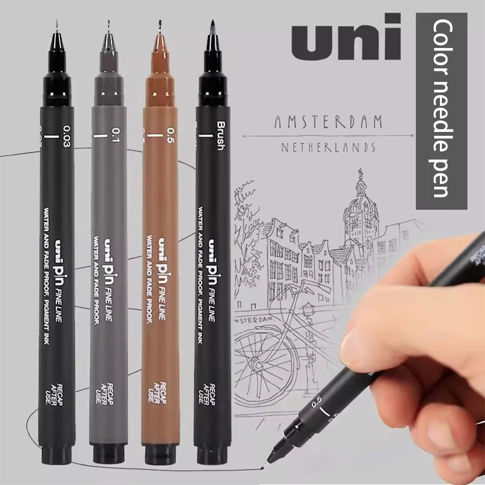 Japan Uni Color Syringe Pen PIN-200 Waterproof Brush Soft Head Slash Pen Hook Line Drawing Hand-drawn Sketch Suit Stationery