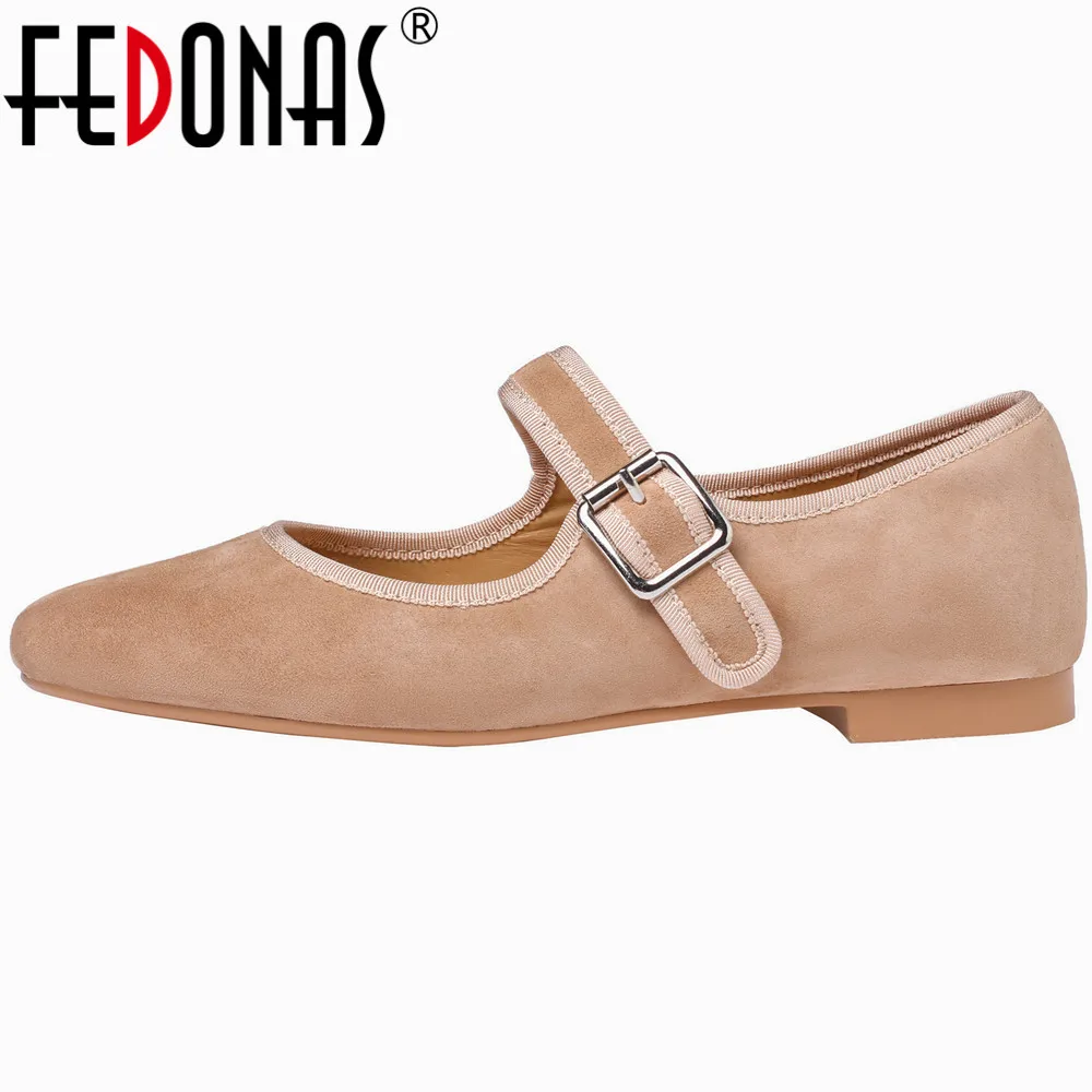 

FEDONAS 2024 Women Flats Spring Summer Round Toe Genuine Leather Buckle Strap Mary Janes Office Lady Working Shoes Woman Concise