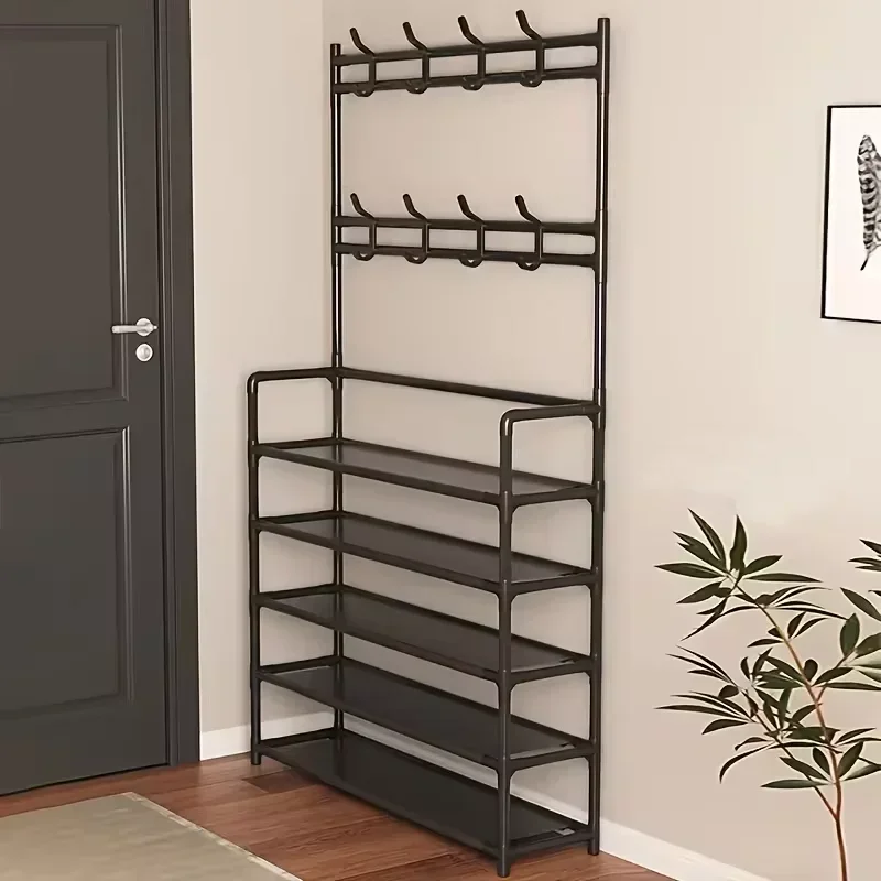 

2 in 1 Shoes Clothes Organizer Multipurpose Carbon Steel Coat Rack Space Saving Floor Shoe Shelf Multi-layer Storage Organizer