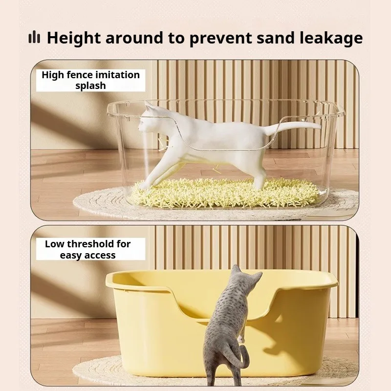 

Litter box Open oversized spatter-proof litter box with litter for baby cats Semi-enclosed one-piece cat toilet