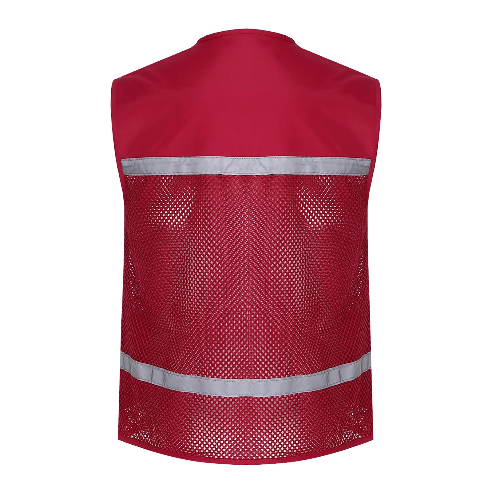 سترة كارجو للبالغين متعددة الجيوب، عاكسة للضوء، شبكية، بدون أكمام، بياقة على شكل V، بسحاب أمامي، ملابس عمل للصيد وركوب الدراجات ليلاً