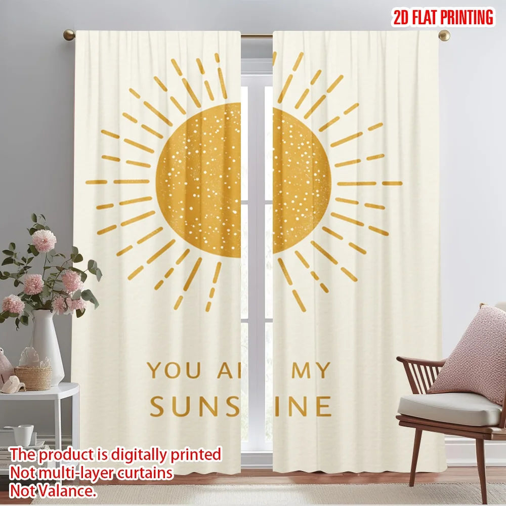 

2pcs 2D flat printing Scene Curtain Sunny Day Illustration Polyester Without Electricity Holiday Decorations Use for All
