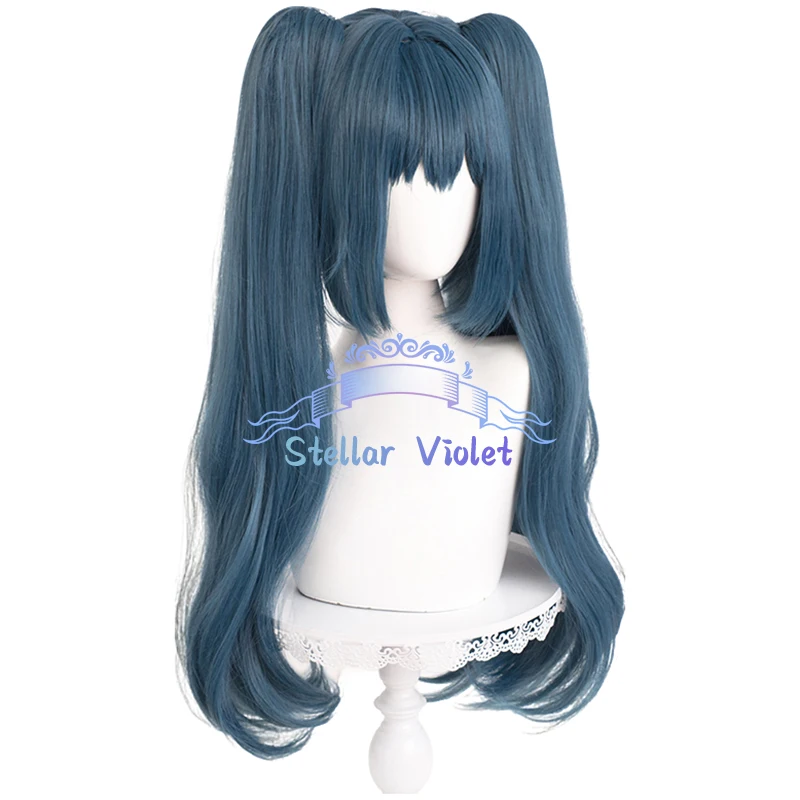 เกม Azur Lane วิกผม Regensburg คอสเพลย์ Wigs ชุดคอสเพลย์ 70 ซม.ผมยาวสีน้ําเงินเข้ม Double Ponytails Regensburg วิกผมสังเคราะห์