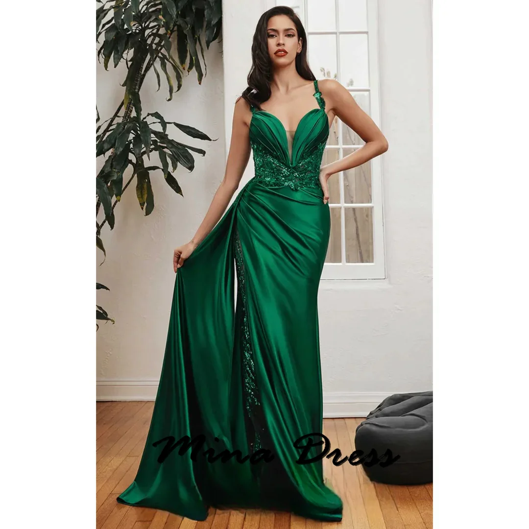 

Thin Shoulders Elegant Evening Dresses 2024 Luxury Prom Dress 2024 Sleeveless Mina Woman Party Dress Es Satin Side Slits Wedding