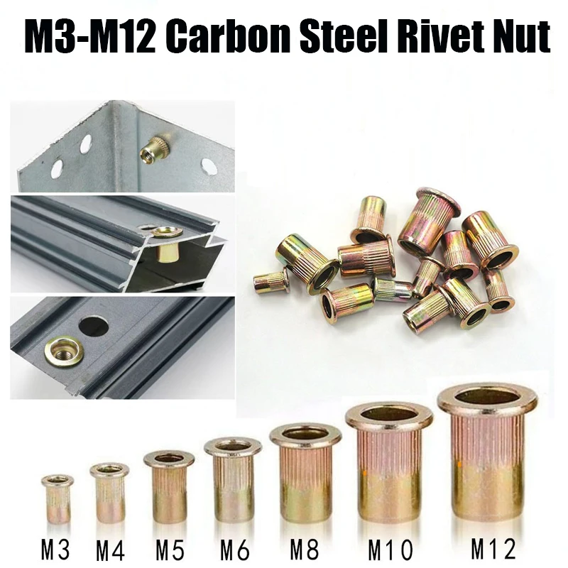 5/10pcs Knurled Nuts Rivet Nut Nutsert Cap Carbon Steel M3 M4 M5 M6 M8 M10 M12 Rivnut Flat Read Threaded Insert Inc Plated