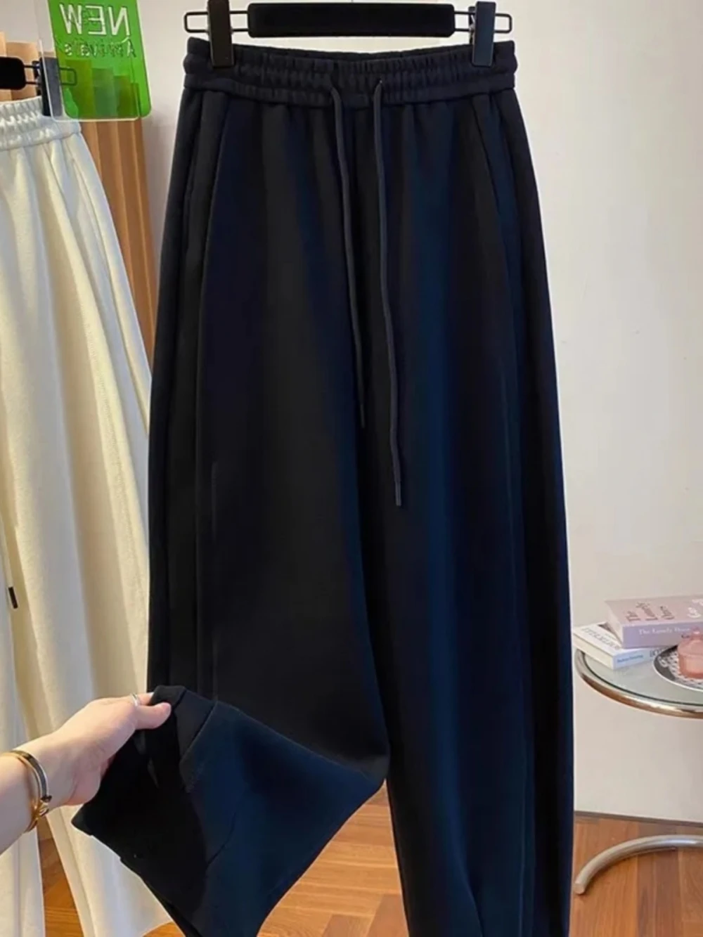 

Широкие брюки больших размеров с высокой талией и шнурком, прямого кроя, женские, осенне-зимние, свободные, с эластичным поясом, повседневные, универсальные