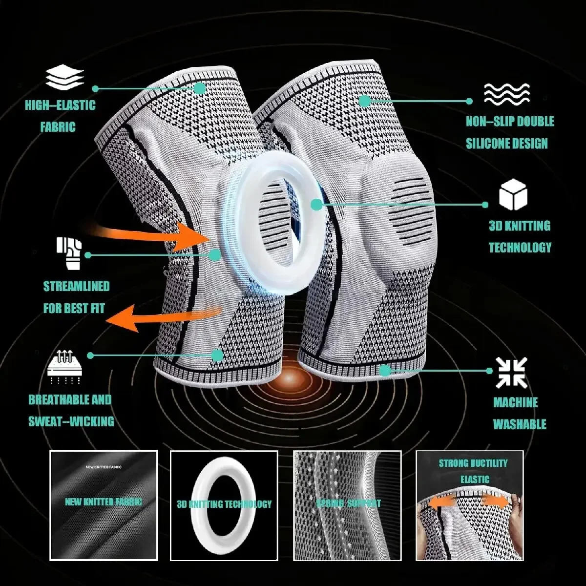 Rodillera de doble compresión, soporte para el dolor de rodilla, deportes, correr, gimnasio, alivio del dolor articular, recuperación de lesiones por desgarro de menisco