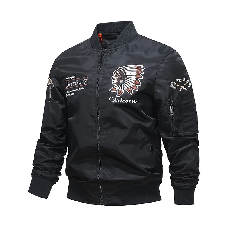 Autumn Men Bomber Jacket Fashion Loose Embroidery Pocket Zipper Male Cargo Coat Stand Collar Long Sleeve Man Baseball Uniform