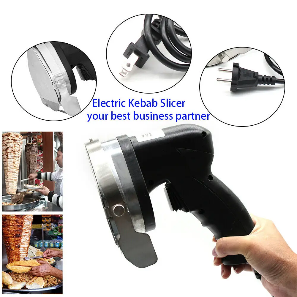 80W Electric Kebab Slicer 1-8mm Kebab Doner Knife Shawarma Cutter Handheld BBQ Roast Meat Cutting Machine Gyro Knife 220V