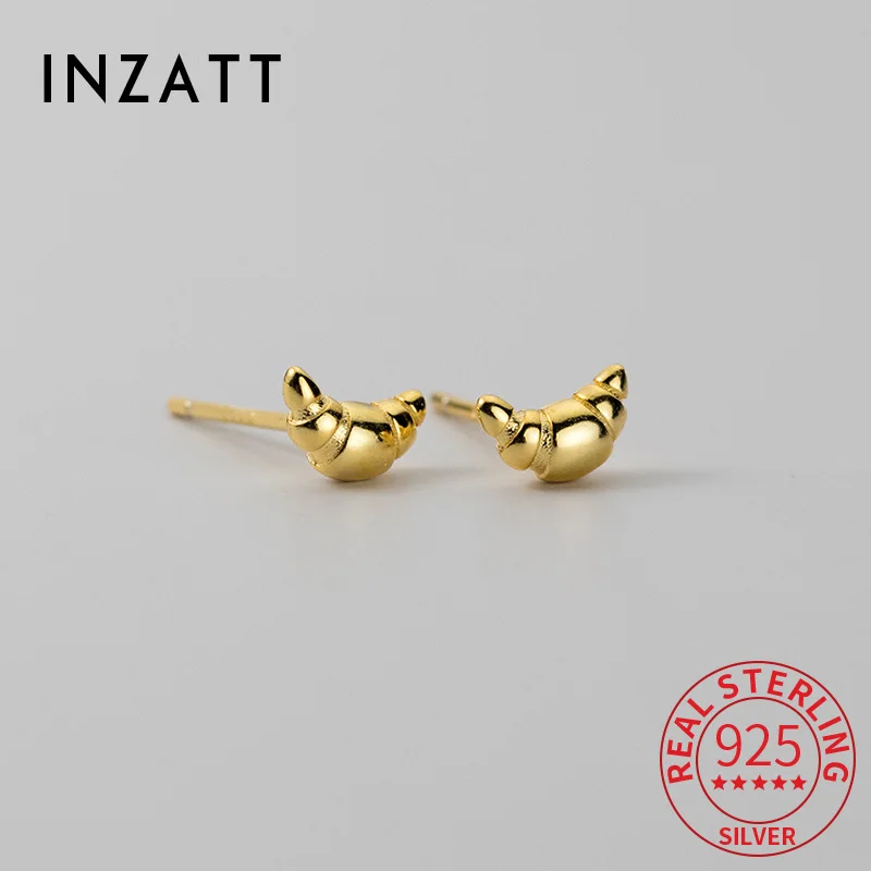 INZATT Real 925 Sterling Silver Mini Croissant Stud Earrings for Women Classic Fine Jewelry Ear Hole Care Accessories