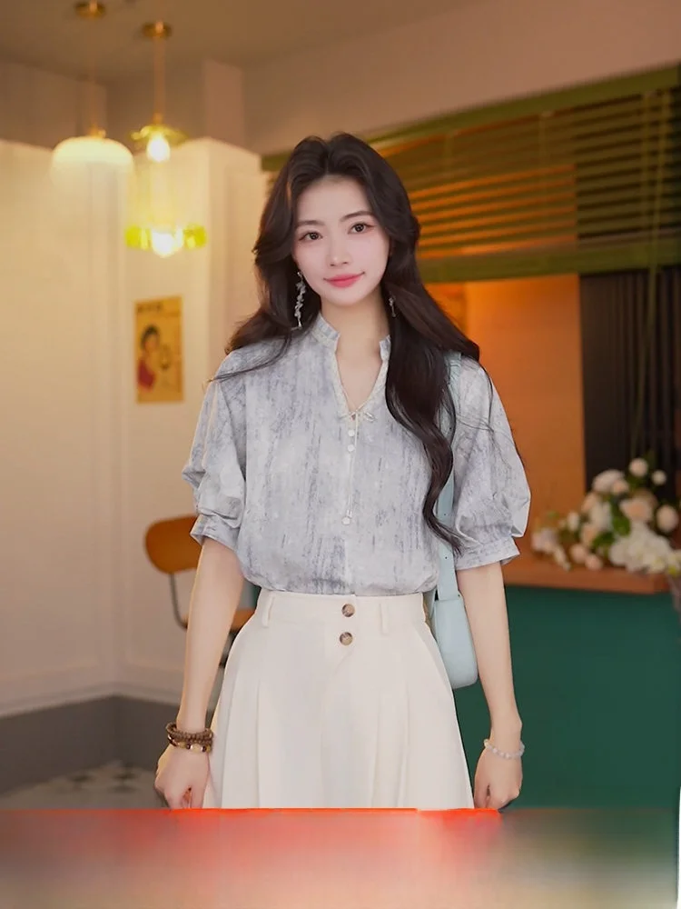 

Женская летняя свободная футболка Chen Jiajie Water on One Side с градиентным окрашиванием, дышащая, из смесового хлопка