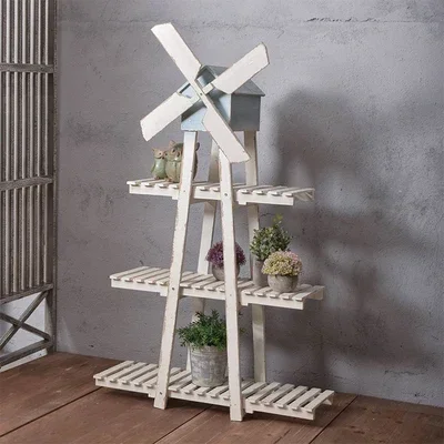 American retro old pastoral garden outdoor floor-to-ceiling windmill flower stand living room balcony wooden decoration