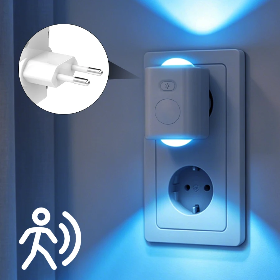 Motion Sensor Plug in Night Light RGB Color Changing Dusk to Dawn Touch Control Brightness Adjustable EU Wall Lamp Bedroom