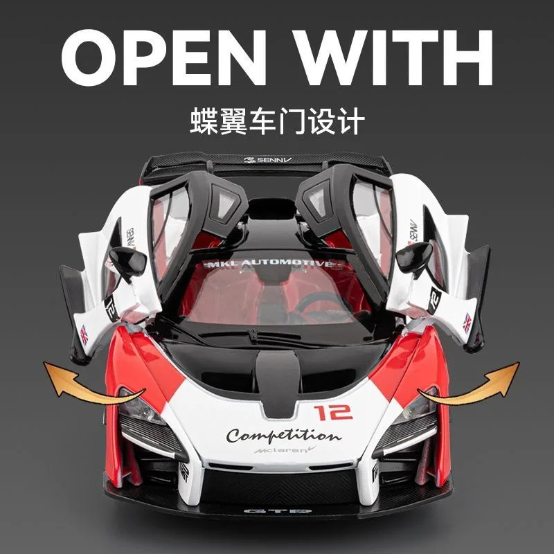 1:24 McLaren Senna Diecast Alloy Supercar Model with Openable Doors Front Wheel Steering for Car Collectors Hobby Display - view 3