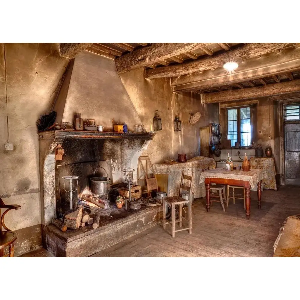 

20x10t abric Rustic Old Kitchen Backdrop Rural armhouse Kitchen Interior Western Inn Restaurant ireplace Dining Table Cooking Ba