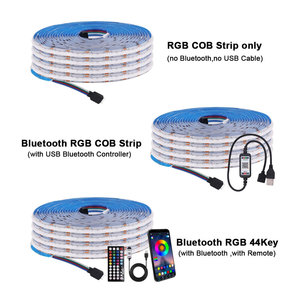 RGB COB LED Strip Light 5V USB Bluetooth APP Remote Control High Density Flexible FOB Led Light 576 LED Ribbon Tape TV Backlight