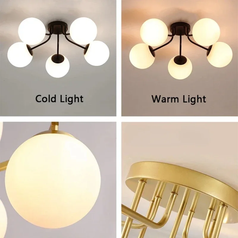 Nordic Minimalist Magic Bean LED Ceiling Lamp Living Room Bedroom Study Restaurant Glass Ball Chandelier Indoor Decor Lighting