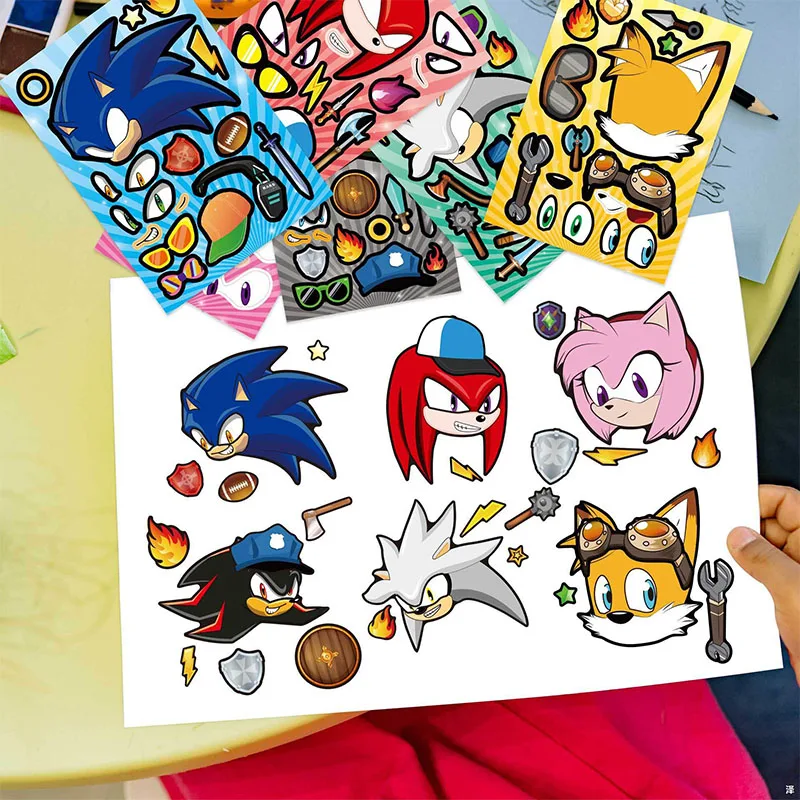 Sonic stiker DIY landak figur Anime interaksi keluarga rakitan Puzzle anak-anak tahan air stiker tabir surya hadiah anak