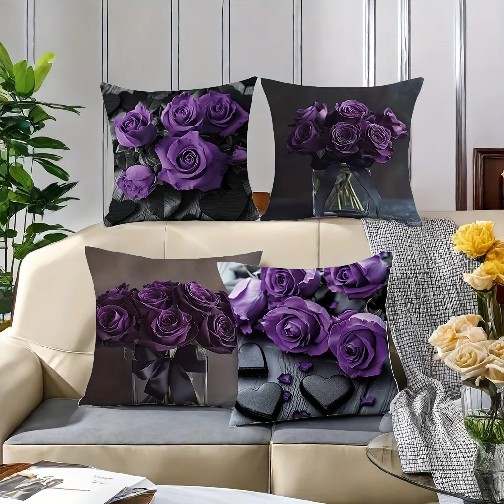 

Deep Purple Rose Pillowcase: Luxe Mysterious-Themed Cushion Cover for Modern Chic Home Sofa Decor